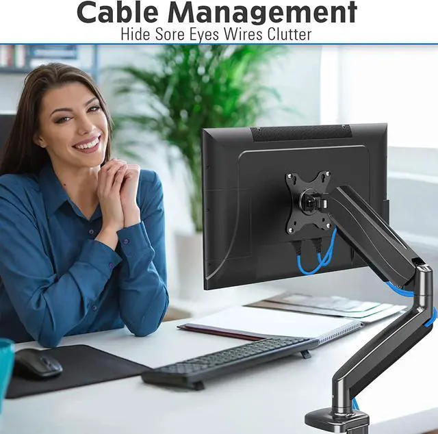 Alt view image 6 of 7 - MOUNTUP Single Monitor Desk Mount, Adjustable Gas Spring Monitor Arm Support Max 32 Inch, 4.4-17.6lbs Screen, Computer Monitor Stand Holder with Clamp/Grommet Mounting Base, VESA Mount Bracket, MU0004