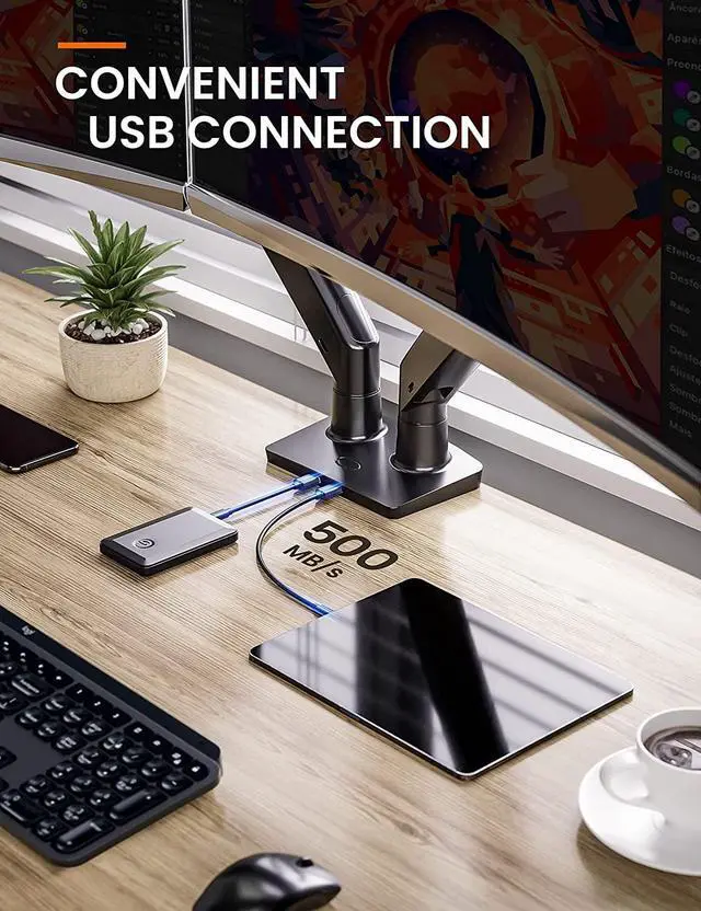 Alt view image 4 of 7 - Ergear Dual Monitor Stand Mount, Ultrawide 13-35 Inch Height Adjustable Computer Screen Gas Spring Monitor Arm Desk Mount Full Motion, Each Arm Holds up to 26.4lbs