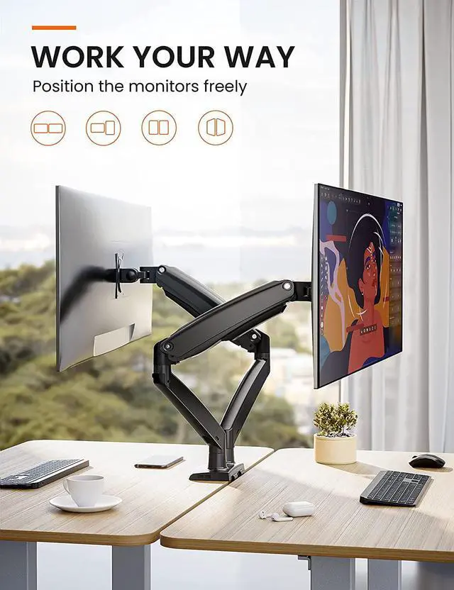Alt view image 6 of 7 - Ergear Dual Monitor Stand Mount, Ultrawide 13-35 Inch Height Adjustable Computer Screen Gas Spring Monitor Arm Desk Mount Full Motion, Each Arm Holds up to 26.4lbs