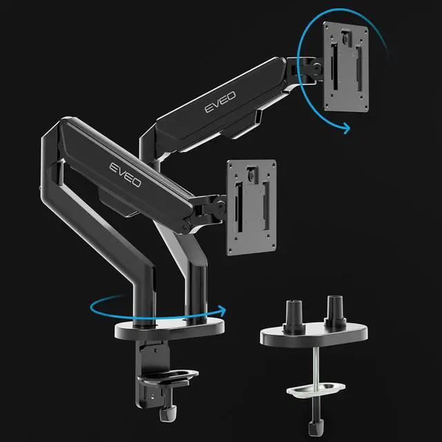 Alt view image 6 of 7 - EVEO Premium Dual Monitor Stand 14-32 Dual Monitor Mount Vesa Bracket Adjustable Height Gas Spring Monitor Stand for Screen Full Motion Dual Monitor Arm-Computer Monitor Stand for 2 Screens - Black