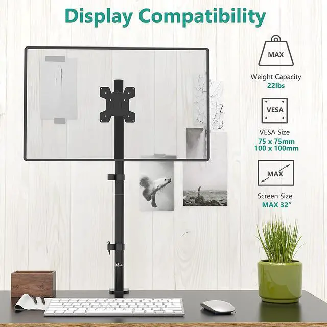 Alt view image 3 of 7 - WALI Monitor Arm Mount for Desk, Single Extra Tall Computer Desk Mount, Monitor Bracket Mount Stand Single, up to 32 inch, 22 lbs (M001XL), Black