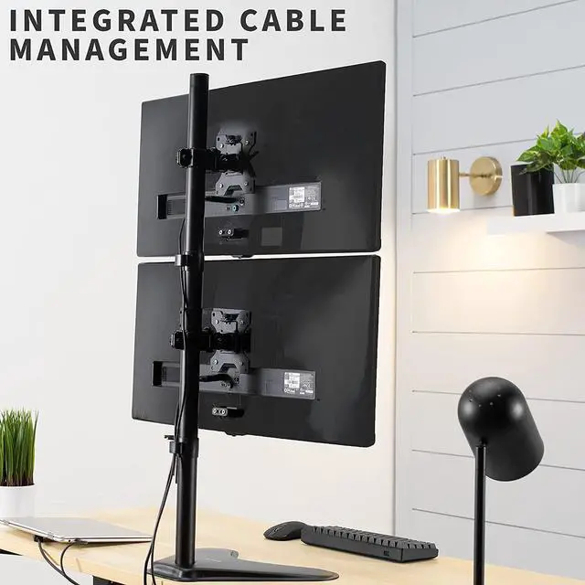 Alt view image 5 of 7 - Dual Monitor Desk Stand Free-Standing LCD Mount Holds in Stacked Vertical Position 2 Ultrawide Screens up to 34 inches Black STAND-V002L