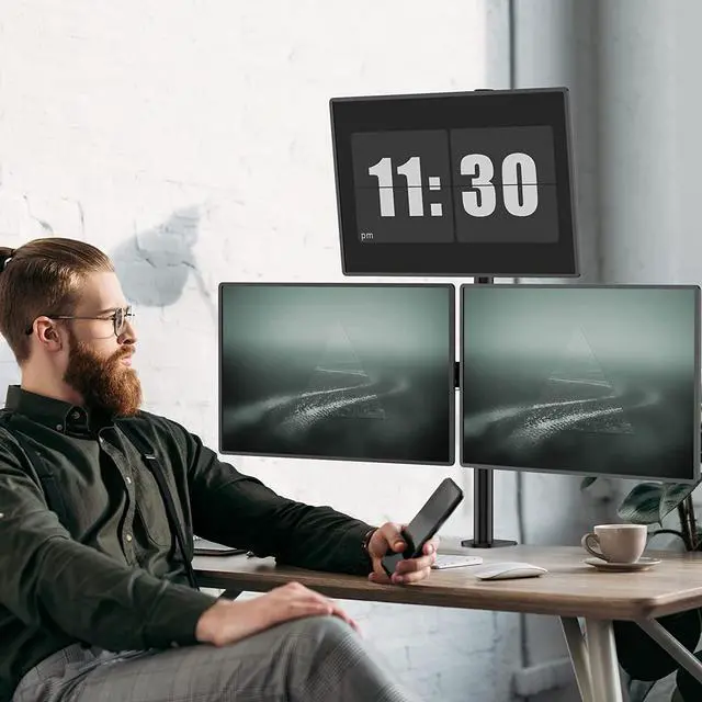 Alt view image 2 of 7 - WALI Triple Monitor Desk Mount, Fully Adjustable Three Monitor Stand Fits 3 Screens up to 27 inch, 22 lbs, Weight Capacity per Arm (M003), Black