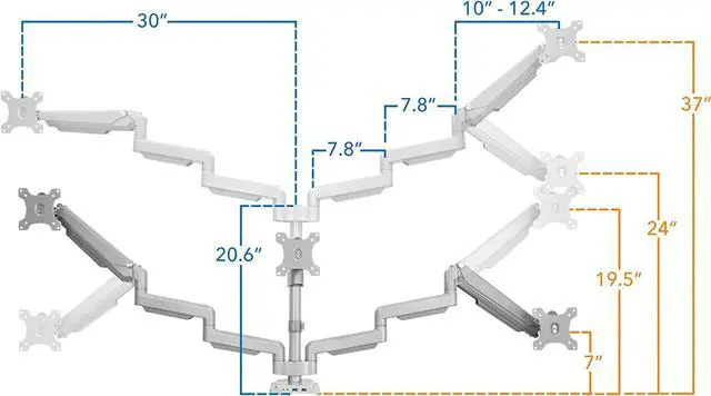 Alt view image 7 of 7 - Mount-It! Triple Monitor Mount with USB and Audio Ports, 3 Monitor Desk Mount, Balanced Height Adjustable Triple Display Stand for Three Computer Screens 24 27 30 32 Inch VESA Screens, Gaming, Office