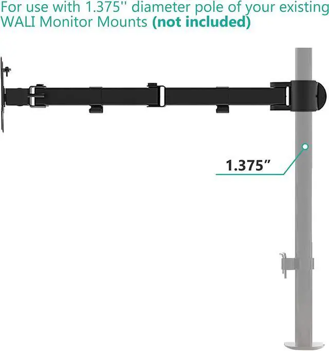 Alt view image 4 of 6 - WALI Single Monitor Arm, Fully Adjustable Pole Mount Bracket for WALI Monitor Mounting System (001ARM), Black
