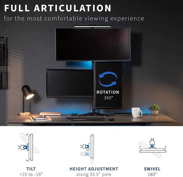 Alt view image 5 of 7 - Triple LCD LED Computer Monitor Desk Stand Free Standing Heavy Duty Fully Adjustable Mount for 3 Screens up to 30 inches STAND-V003E