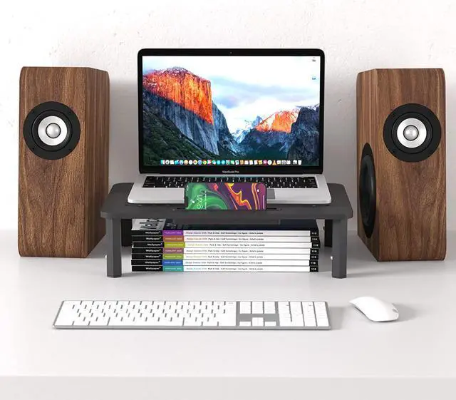 Alt view image 7 of 7 - Back Saver Monitor Stand for Desk - 2 Pack Monitor Riser - Anti-Skid HD Hexagonal Steel Computer Stand - Free Cable Ties - Mesh Metal Computer Item Stand - Printer & iMac