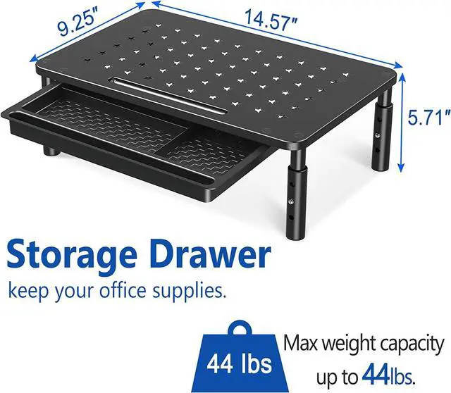 Alt view image 3 of 7 - Zimilar 2 Pack Monitor Stand Riser with Drawer - 3 Height Adjustable Metal Monitor Stand with Unique Star Mesh for Computer Laptop Notebook Printer