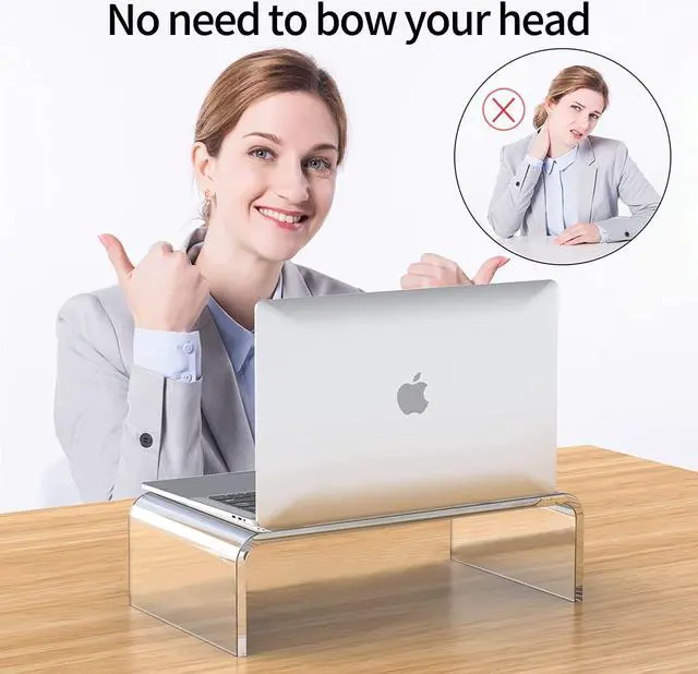Alt view image 3 of 7 - Acrylic Monitor Stand Riser Acrylic Laptop Stand for Desk Clear Computer Monitor Stand for Desk Accessories White Aesthetic Decorations for Office Home iMac Organizer