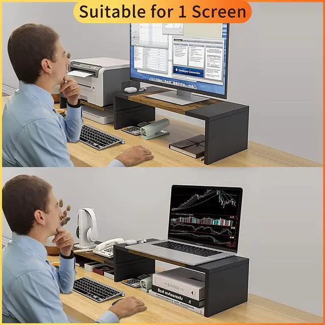 Alt view image 3 of 6 - WESTREE Dual Monitor Stand - Riser 2 Shelf Computer with Adjustable Length and Angle, Stands for Monitors, Desktop Organizer PC, Computer, Laptop