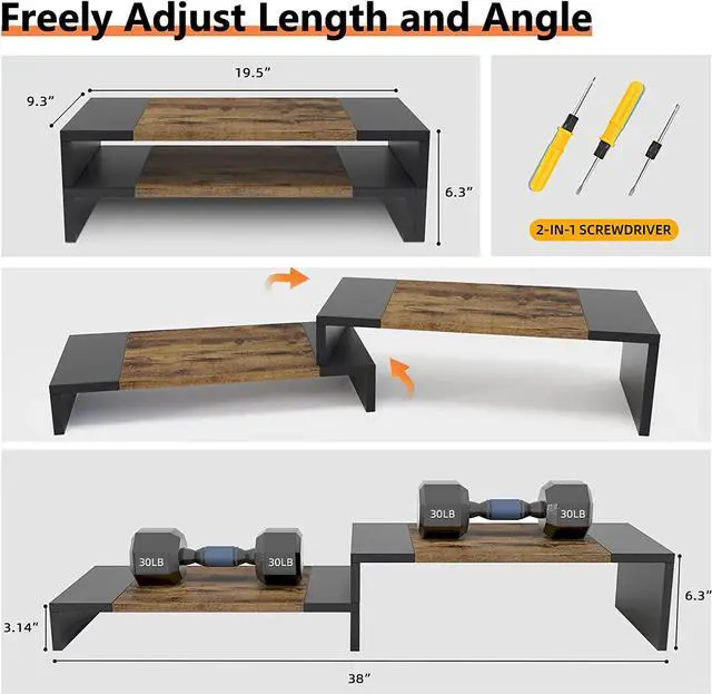 Alt view image 6 of 6 - WESTREE Dual Monitor Stand - Riser 2 Shelf Computer with Adjustable Length and Angle, Stands for Monitors, Desktop Organizer PC, Computer, Laptop
