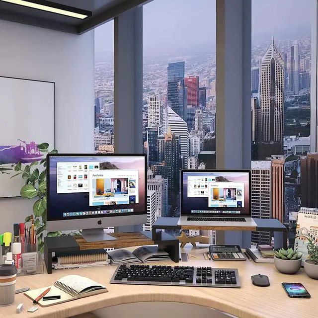 Alt view image 5 of 6 - WESTREE Dual Monitor Stand - Riser 2 Shelf Computer with Adjustable Length and Angle, Stands for Monitors, Desktop Organizer PC, Computer, Laptop