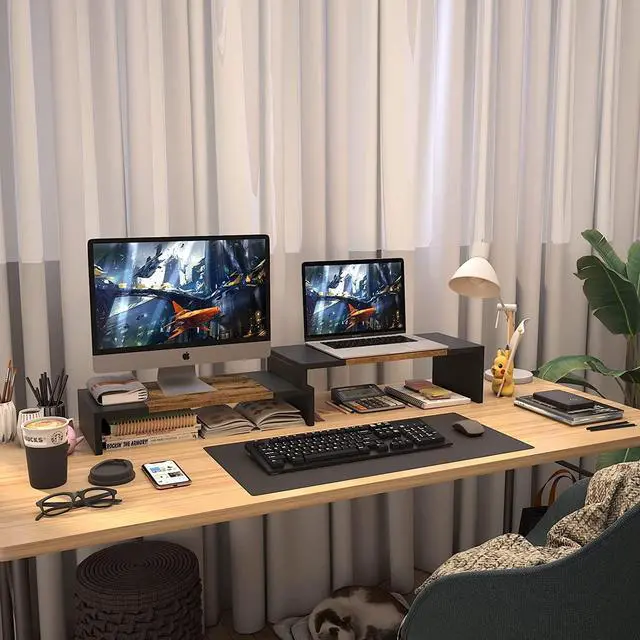 Alt view image 4 of 6 - WESTREE Dual Monitor Stand - Riser 2 Shelf Computer with Adjustable Length and Angle, Stands for Monitors, Desktop Organizer PC, Computer, Laptop
