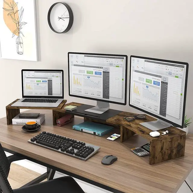 Alt view image 3 of 7 - WESTREE Triple Dual Monitor Stand Riser, Extra Long Monitor Stand for 1~2~3 Monitors, Monitor Stand with Length and Angle Adjustable, 3 Shelf Desktop Storage Riser for Monitor Computer Screen Laptop