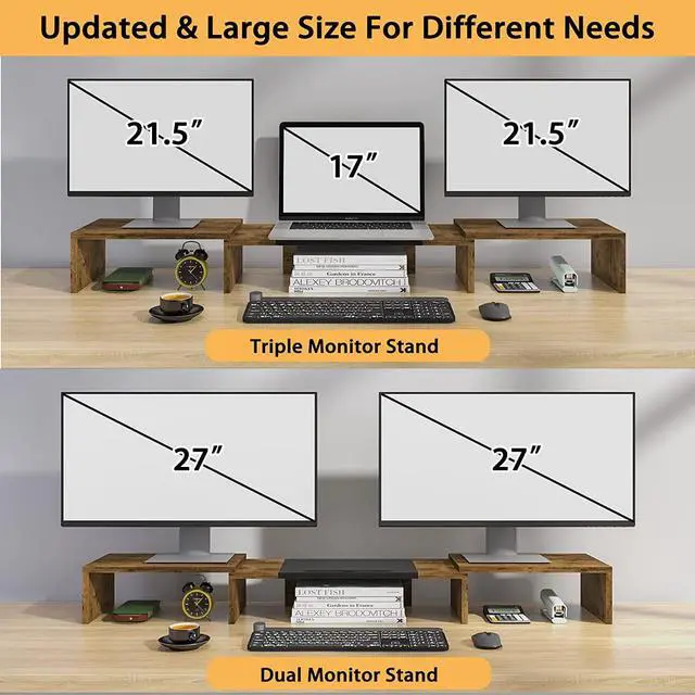 Alt view image 7 of 7 - WESTREE Triple Dual Monitor Stand Riser, Extra Long Monitor Stand for 1~2~3 Monitors, Monitor Stand with Length and Angle Adjustable, 3 Shelf Desktop Storage Riser for Monitor Computer Screen Laptop