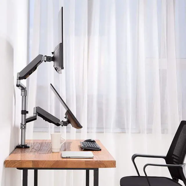 Alt view image 7 of 7 - AVLT Dual 13"-32" Stacked Monitor Arm Desk Mount fits Two Flat/Curved Monitor Full Motion Height Swivel Tilt Rotation Adjustable Monitor Arm - Extra Tall/VESA/C-Clamp/Grommet