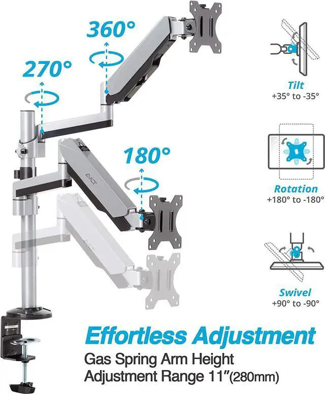 Alt view image 3 of 7 - AVLT Dual 13"-32" Stacked Monitor Arm Desk Mount fits Two Flat/Curved Monitor Full Motion Height Swivel Tilt Rotation Adjustable Monitor Arm - Extra Tall/VESA/C-Clamp/Grommet