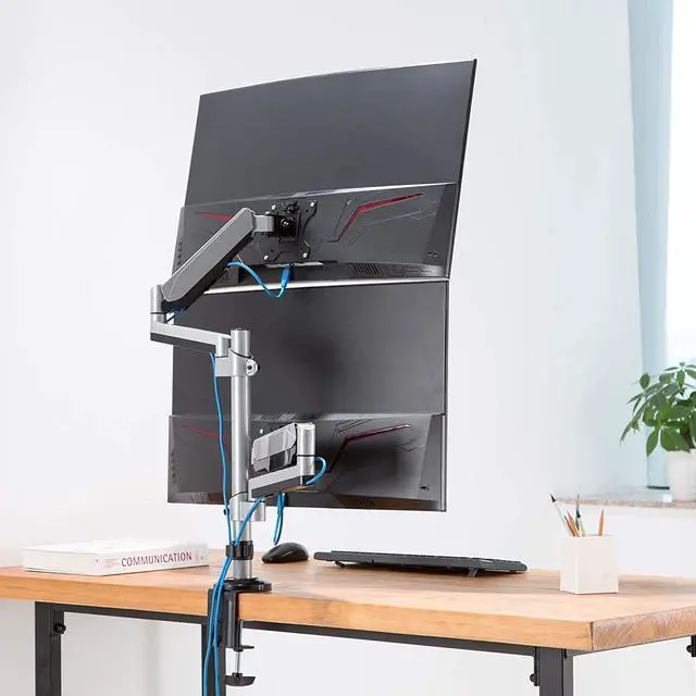 Alt view image 5 of 7 - AVLT Dual 13"-32" Stacked Monitor Arm Desk Mount fits Two Flat/Curved Monitor Full Motion Height Swivel Tilt Rotation Adjustable Monitor Arm - Extra Tall/VESA/C-Clamp/Grommet