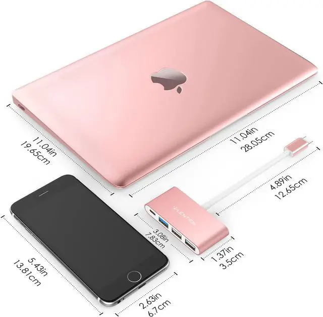 Alt view image 5 of 6 - 4-in-1 USB-C Hub with Type C USB 3.0 USB 2.0 for 2024-2016 MacBook Pro (M1-M4) iPhone 16-15 New Mac Air/Surface ChromeBook More Multiport Charging & Connecting Adapter (C13 Rose Gold)