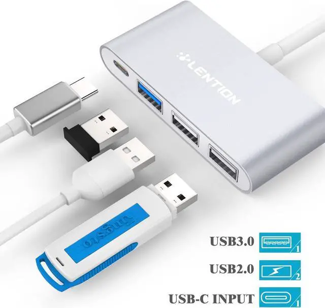 Alt view image 2 of 6 - LENTION 4-in-1 USB-C Hub with Type C, USB 3.0, USB 2.0 Compatible 2023-2016 MacBook Pro 13/14/15/16, New Mac Air/Surface, ChromeBook, More, Multiport Charging & Connecting Adapter (CB-C13, Silver)