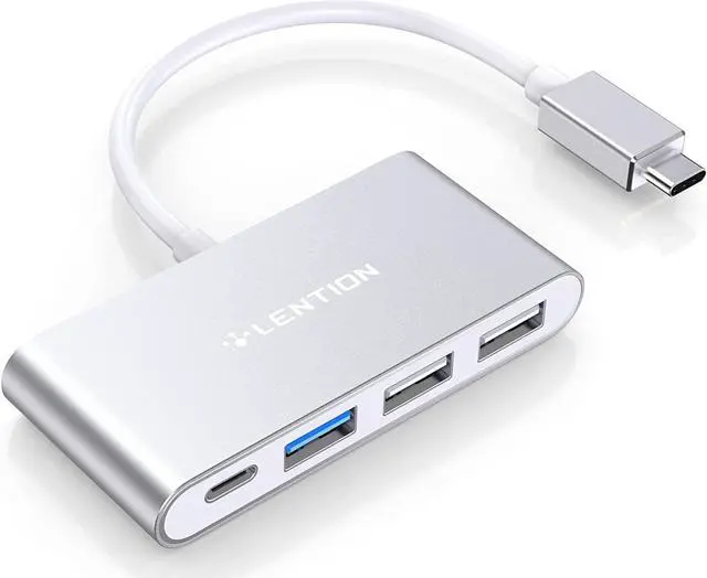 Main image of LENTION 4-in-1 USB-C Hub with Type C, USB 3.0, USB 2.0 Compatible 2023-2016 MacBook Pro 13/14/15/16, New Mac Air/Surface, ChromeBook, More, Multiport Charging & Connecting Adapter (CB-C13, Silver)