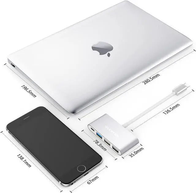 Alt view image 5 of 6 - LENTION 4-in-1 USB-C Hub with Type C, USB 3.0, USB 2.0 Compatible 2023-2016 MacBook Pro 13/14/15/16, New Mac Air/Surface, ChromeBook, More, Multiport Charging & Connecting Adapter (CB-C13, Silver)