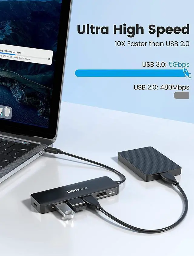 Alt view image 6 of 7 - USB C HUB 4K 60Hz Dockteck USB-C Multiport Adapter 5-in-1 with 4K HDMI 100W Power Delivery 3 USB 3.0 Data Port for MacBook Pro/Air M1 2020 iPad Pro 2021 iPad Mini 6 Surface Pro and More