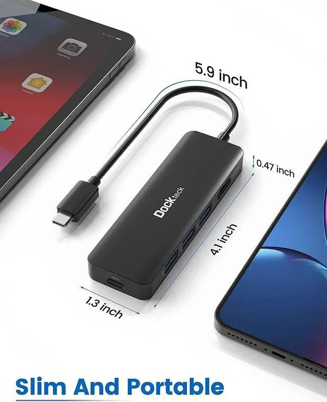 Alt view image 7 of 7 - USB C HUB 4K 60Hz Dockteck USB-C Multiport Adapter 5-in-1 with 4K HDMI 100W Power Delivery 3 USB 3.0 Data Port for MacBook Pro/Air M1 2020 iPad Pro 2021 iPad Mini 6 Surface Pro and More