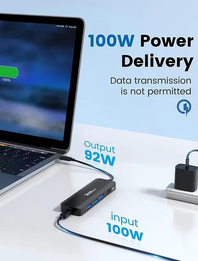Alt view image 4 of 7 - USB C HUB 4K 60Hz Dockteck USB-C Multiport Adapter 5-in-1 with 4K HDMI 100W Power Delivery 3 USB 3.0 Data Port for MacBook Pro/Air M1 2020 iPad Pro 2021 iPad Mini 6 Surface Pro and More