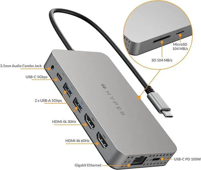 Alt view image 2 of 5 - Drive M1 M2 MacBook Pro USB C Hub - 10-in-1 USB Hub Dual 4K HDMI Ethernet USB-A USB C Adapter
