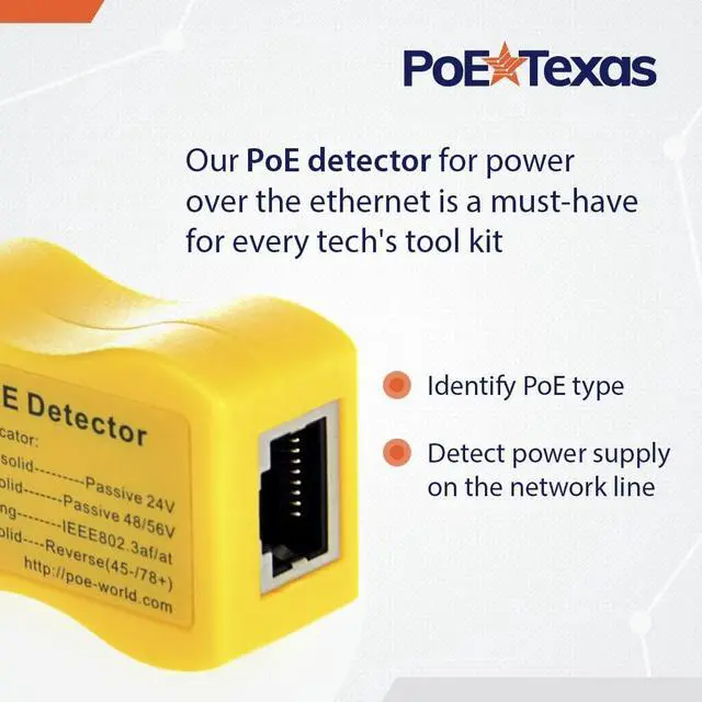 Alt view image 2 of 6 - PoE Detector for IEEE 802.3 or Passive PoE - Quickly Identify Power Over Ethernet; Display Indicates Passive or 802.3af/at; 24v, 48v, or 56v; and Mode B Reverse Polarity