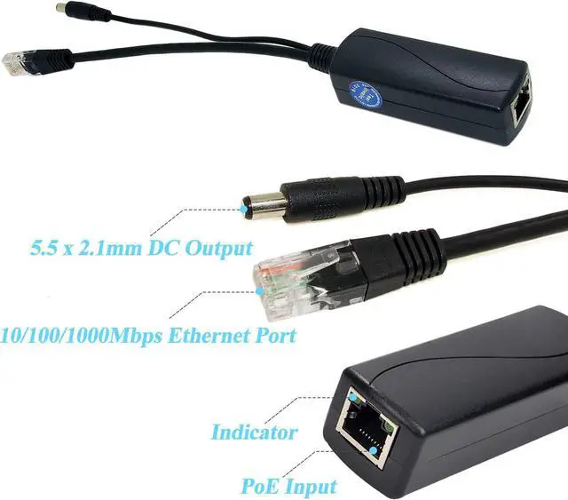 Alt view image 2 of 6 - Gigabit PoE Splitter 12V 2A Output with IEEE 802.3af/at Standard Compliant 10,100,1000Mbps Power Over Ethernet Splitter Adapter for Security Camera CCTV Surveillance 5.5x2.1mm DC Plug Cable(PS5712TG)
