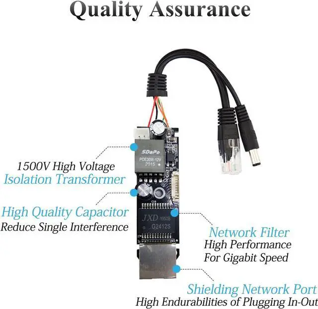 Alt view image 6 of 6 - Gigabit PoE Splitter 12V 2A Output with IEEE 802.3af/at Standard Compliant 10,100,1000Mbps Power Over Ethernet Splitter Adapter for Security Camera CCTV Surveillance 5.5x2.1mm DC Plug Cable(PS5712TG)