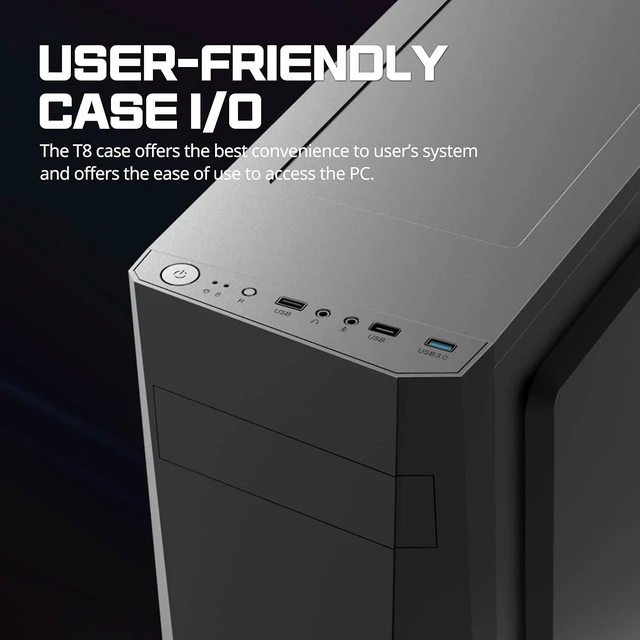 Alt view image 7 of 7 - T8 ATX Mid-Tower Gaming Desktop Computer PC Case