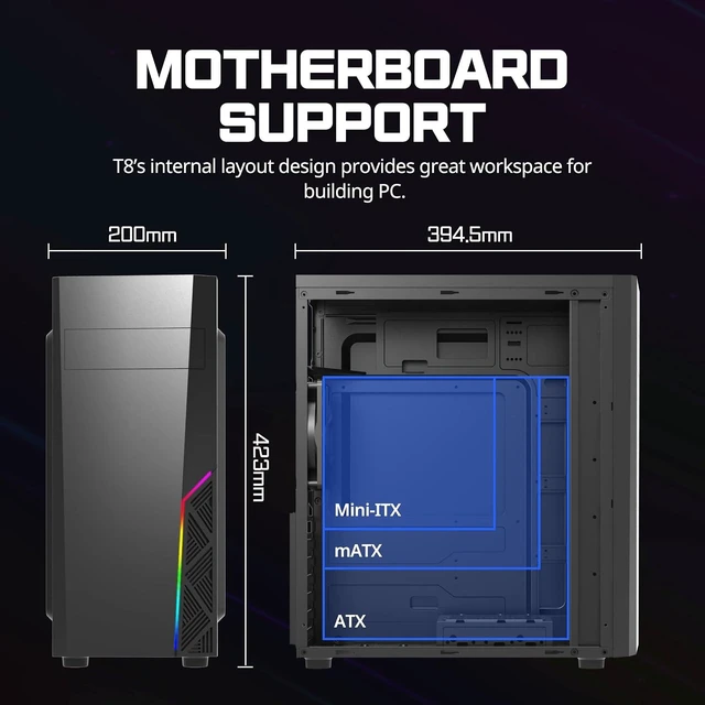 Alt view image 6 of 7 - T8 ATX Mid-Tower Gaming Desktop Computer PC Case