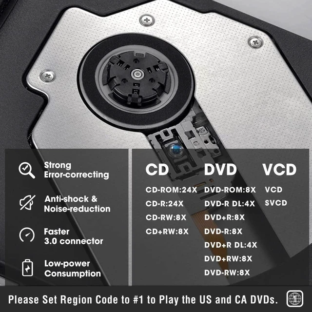 Alt view image 4 of 7 - External CD DVD +/-RW Drive USB 3.0 & USB-C Premium CD DVD ROM Optical Disk Drive Player Burner Rewriter Portable for Laptop Desktop PC Windows 11/10/8/7, Surface Pro, Mac MacBook Pro/ Air