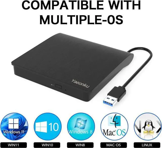 Alt view image 7 of 7 - External CD DVD Drive, USB 3.0 Portable CD DVD +/-RW Optical Drive, DVD/CD ROM Rewriter Burner, Compatible with Laptop Desktop PC Windows Linux OS Mac
