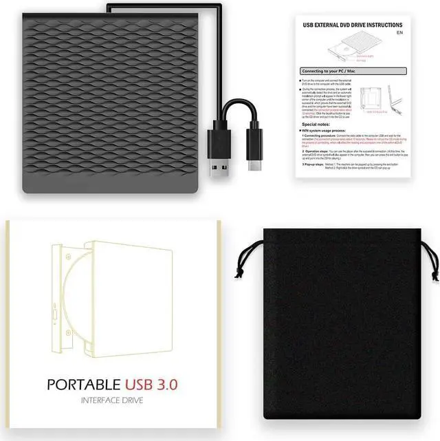 Alt view image 7 of 7 - External DVD Drive for USB 3.0 Type C, Portable DVD Write CD Burner RW ROM Optical Drive Player Reader Disk Disc with Laptop Desktop PC Windows 11/10/8/7, Mac Pro/Air Macbook, Linux