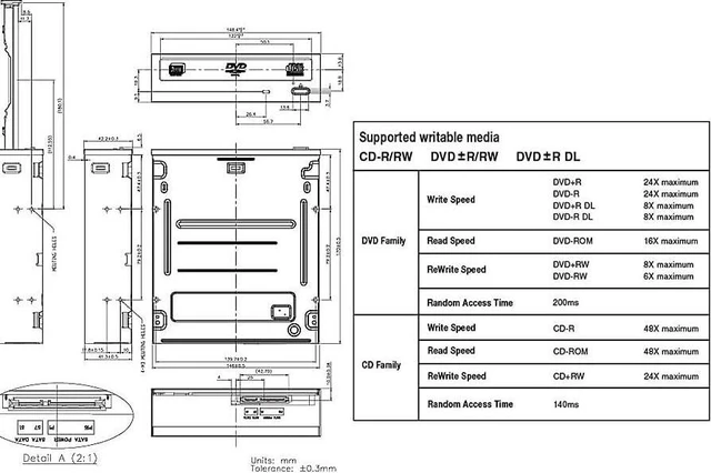 Alt view image 7 of 7 - Piodata S21 Internal Super Multi Drive 24X Optical CD DVD Drives Burner Writer DVR-S21DBK (Bulk)