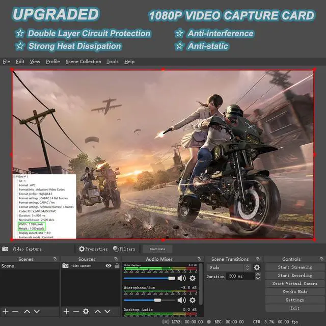 Alt view image 2 of 6 - 4K HDMI to USB 2.0 Video Capture Card 1080P Cam Link Card Game Capture Card Adapter Screen Record Capture Device for Streaming, Gaming, Video Conference, Teaching, Live Broadcasting
