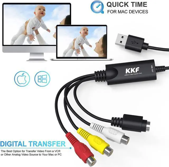 Alt view image 4 of 7 - KKF VHS to USB RCA Converter, Convert Analog to Digital Video, Digitize Video for VCR DSLR TV Box DVD Camera PS3 PS4, USB 2.0 Audio Capture Card Transfer Grabber, Support Windows 7 8 10 PC Mac OS