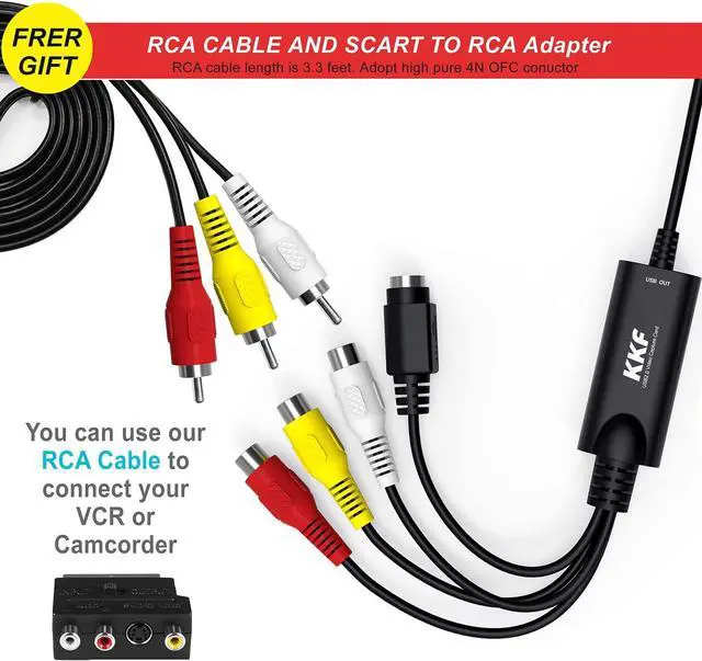 Alt view image 5 of 7 - KKF VHS to USB RCA Converter, Convert Analog to Digital Video, Digitize Video for VCR DSLR TV Box DVD Camera PS3 PS4, USB 2.0 Audio Capture Card Transfer Grabber, Support Windows 7 8 10 PC Mac OS