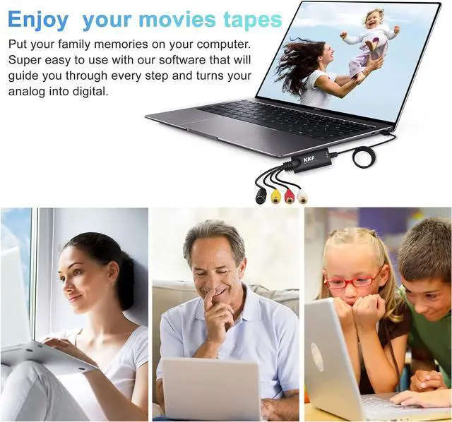 Alt view image 6 of 7 - KKF VHS to USB RCA Converter, Convert Analog to Digital Video, Digitize Video for VCR DSLR TV Box DVD Camera PS3 PS4, USB 2.0 Audio Capture Card Transfer Grabber, Support Windows 7 8 10 PC Mac OS