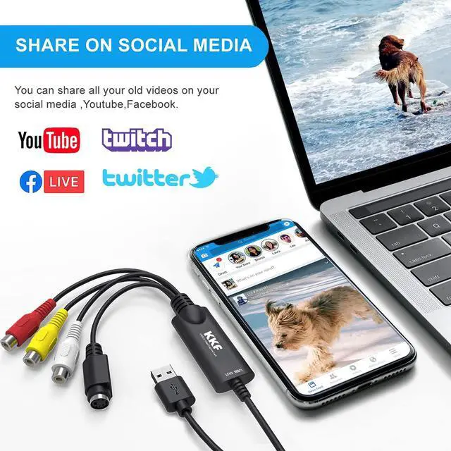 Alt view image 7 of 7 - KKF VHS to USB RCA Converter, Convert Analog to Digital Video, Digitize Video for VCR DSLR TV Box DVD Camera PS3 PS4, USB 2.0 Audio Capture Card Transfer Grabber, Support Windows 7 8 10 PC Mac OS
