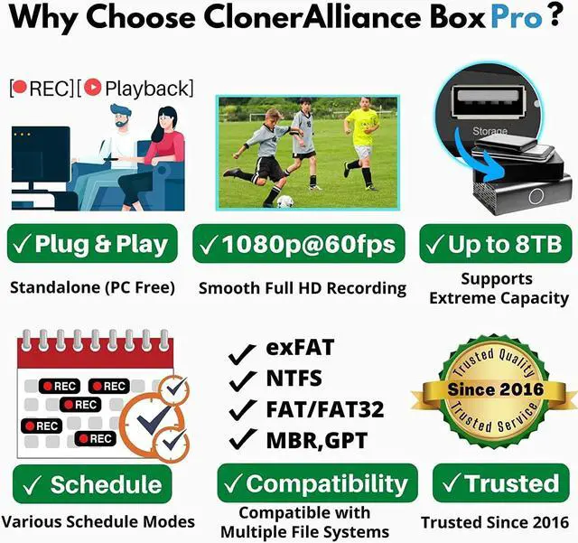 Alt view image 6 of 7 - 1080p@60fps Video Recorder, DVR with HDMI Capture, Playback on TV. RCA/YPbPr/VGA to Digital Converter. Schedule Recording. No PC Required.