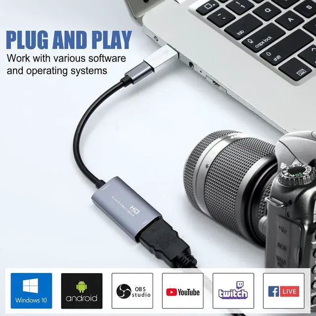 Alt view image 3 of 7 - Guermok Audio/Video Capture Card, USB3.0 HDMI to USB C, 4K 1080P 60FPS Capture with Type-C Adapter Devices for Gaming Live Streaming Video Recorder, for Windows Mac OS System OBS Zoom