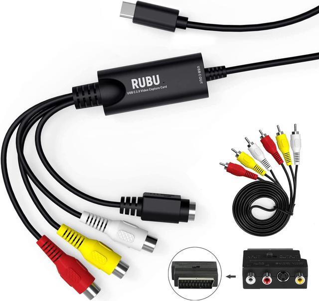 RUBU USB Type C Audio Video Capture Card, RCA to USB Converter Adapter Grabber VHS USB TV Game Video to Digital DVD Converter, Support XP mac OS Windows