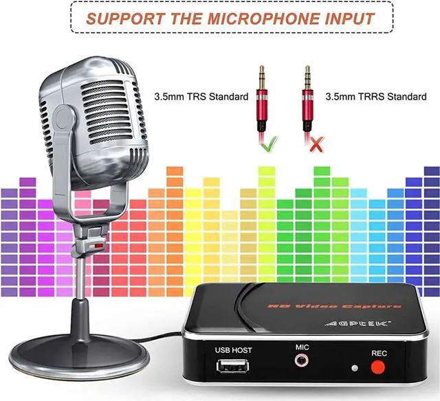 Alt view image 4 of 7 - 1080P HDMI Video Capture Card HD Game Recorder Compatible with Xbox One/360/ PS4/ Wii U/Nintendo Switch and Support Mic in for Commentary - No PC Required