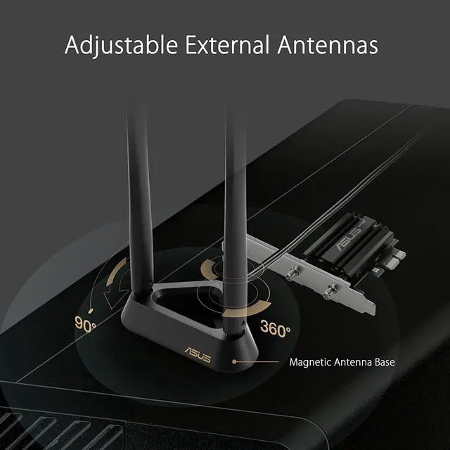 Alt view image 7 of 7 - ASUS PCE-AXE59BT WiFi6 6E AX5400 PCI-E Adapter with 2 External Antennas and magnetized Base. Supporting 6GHz Band, 160MHz, Bluetooth 5.2, WPA3 Network Security, OFDMA and MU-MIMO