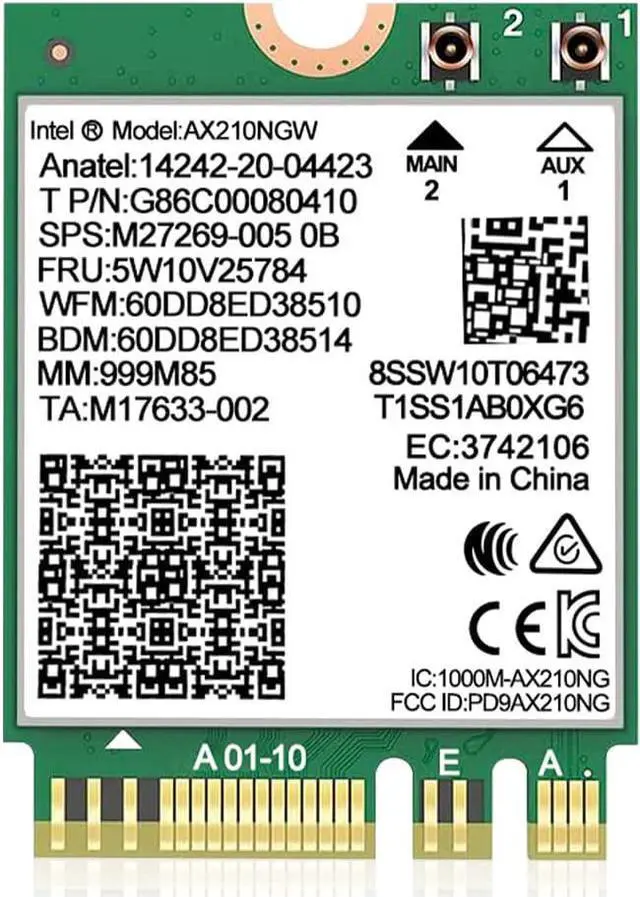 Main image of WiFi 6E Wireless Card Intel AX210 NGW Bluetooth 5.3 Tri-Band 5400Mbps Network Adapter for Laptop Support Windows 10/11 (64bit) M.2/NGFF